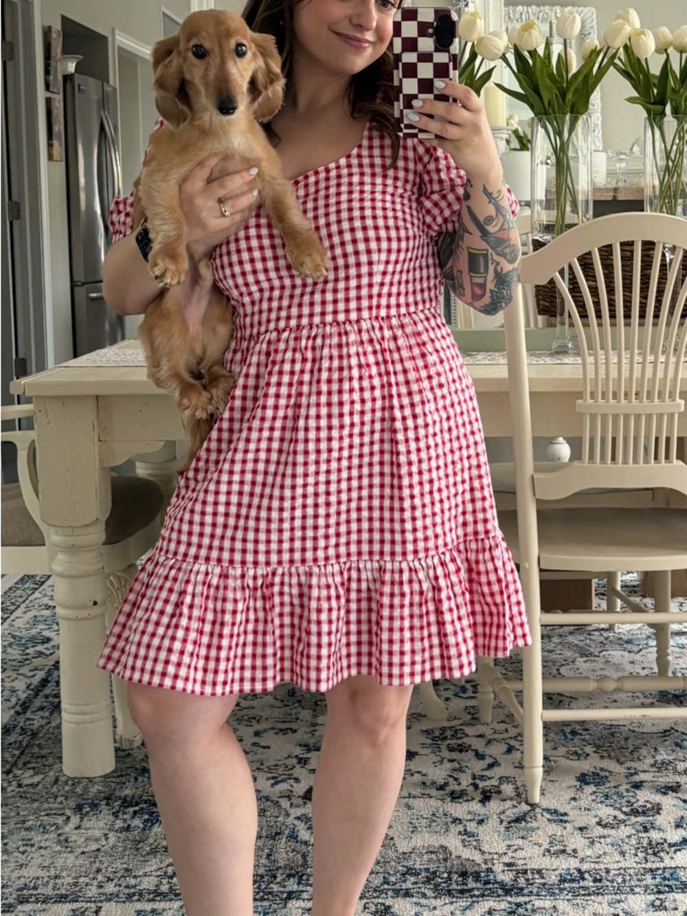 LOFT Red and White Gingham Dress
